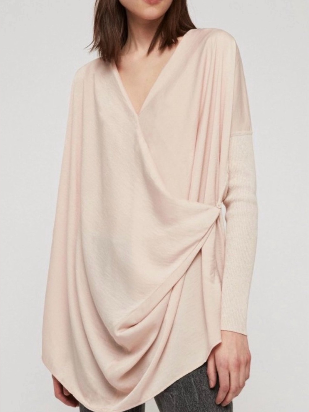 AllSaints Erma Cowl Neck Draped 2-Way Blouse Sweater Pink size XS designer - Picture 2 of 8